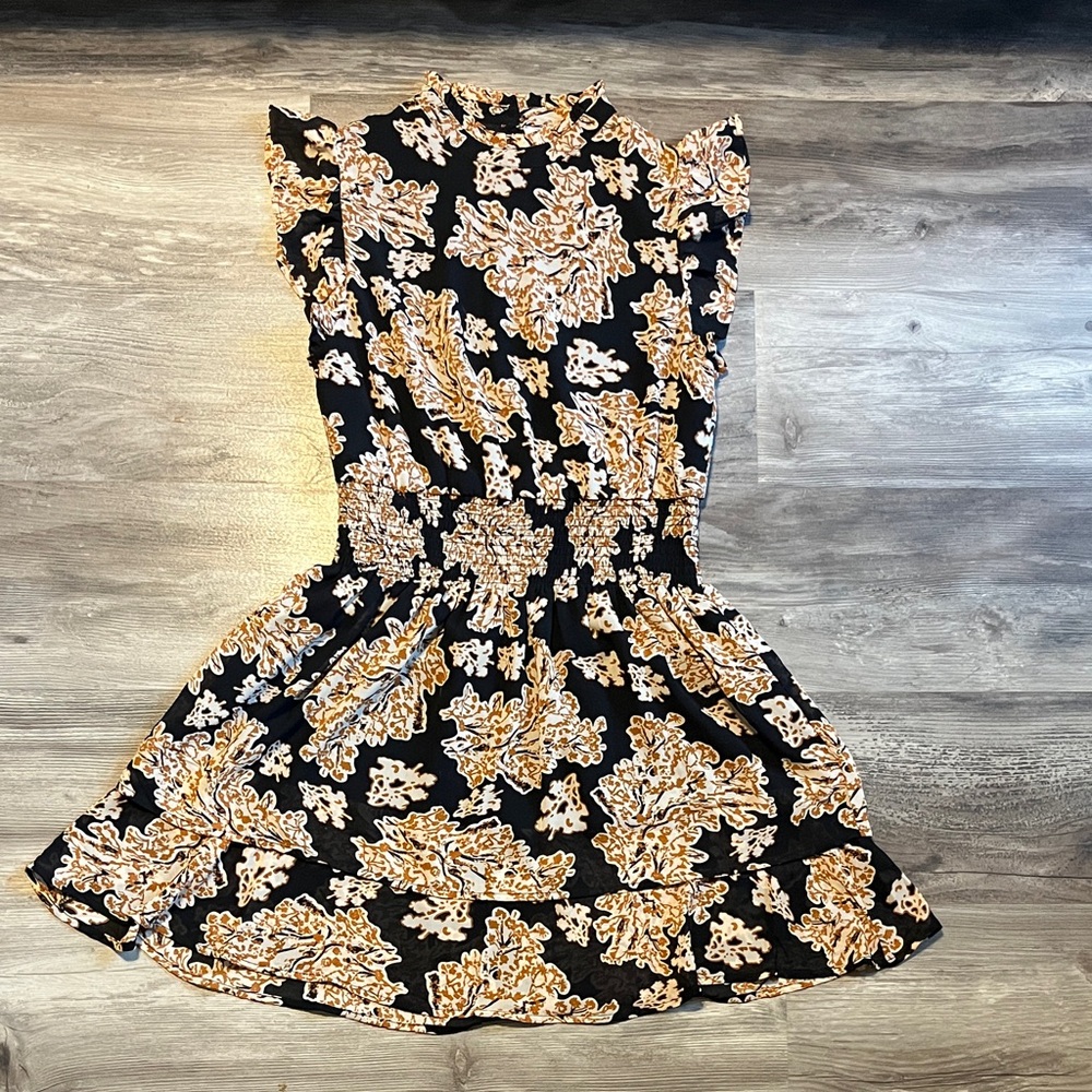 THML Black and Gold Floral Mini Dress